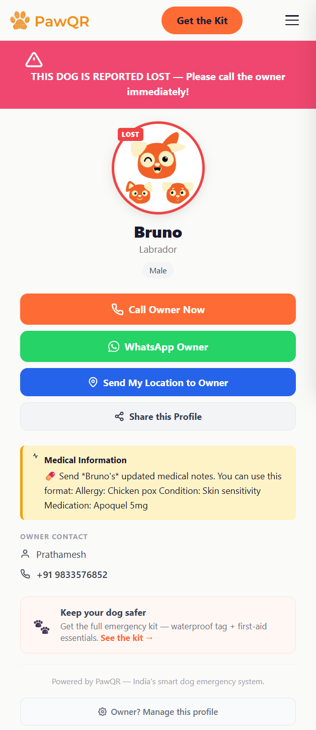 Lost Mode — finder sees your number and WhatsApp button