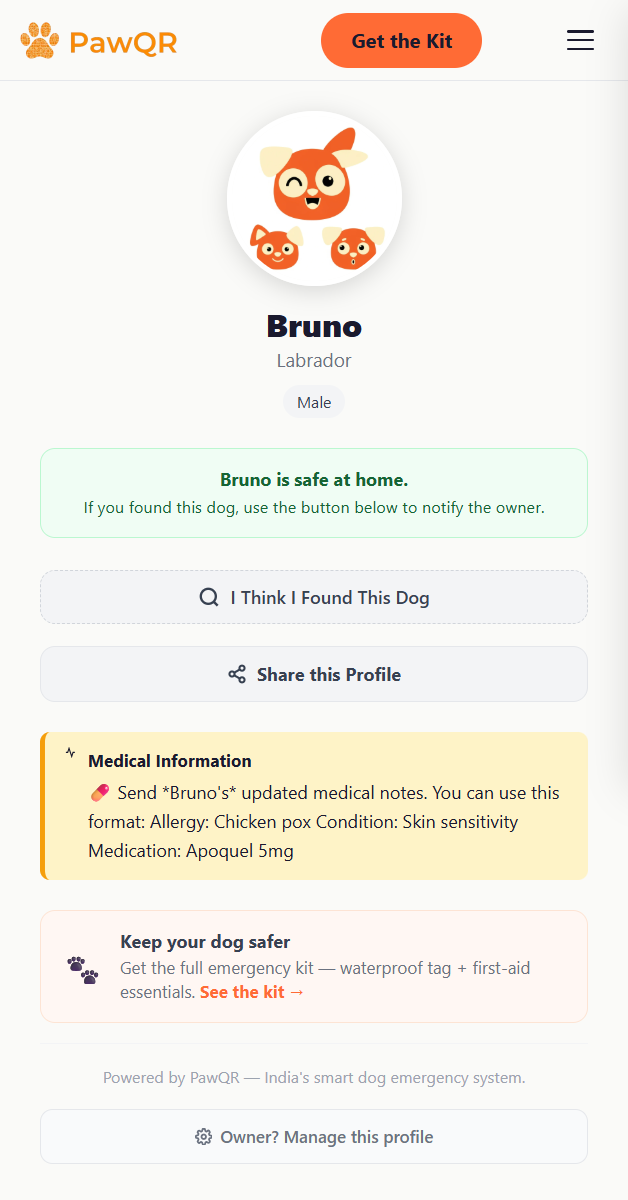 Safe Mode — what the finder sees when your dog is safe